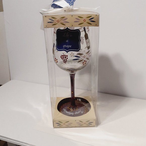 "Life is a grape" 8.5" tall 15oz. decorated wine glass from temp-tations - Picture 3 of 16